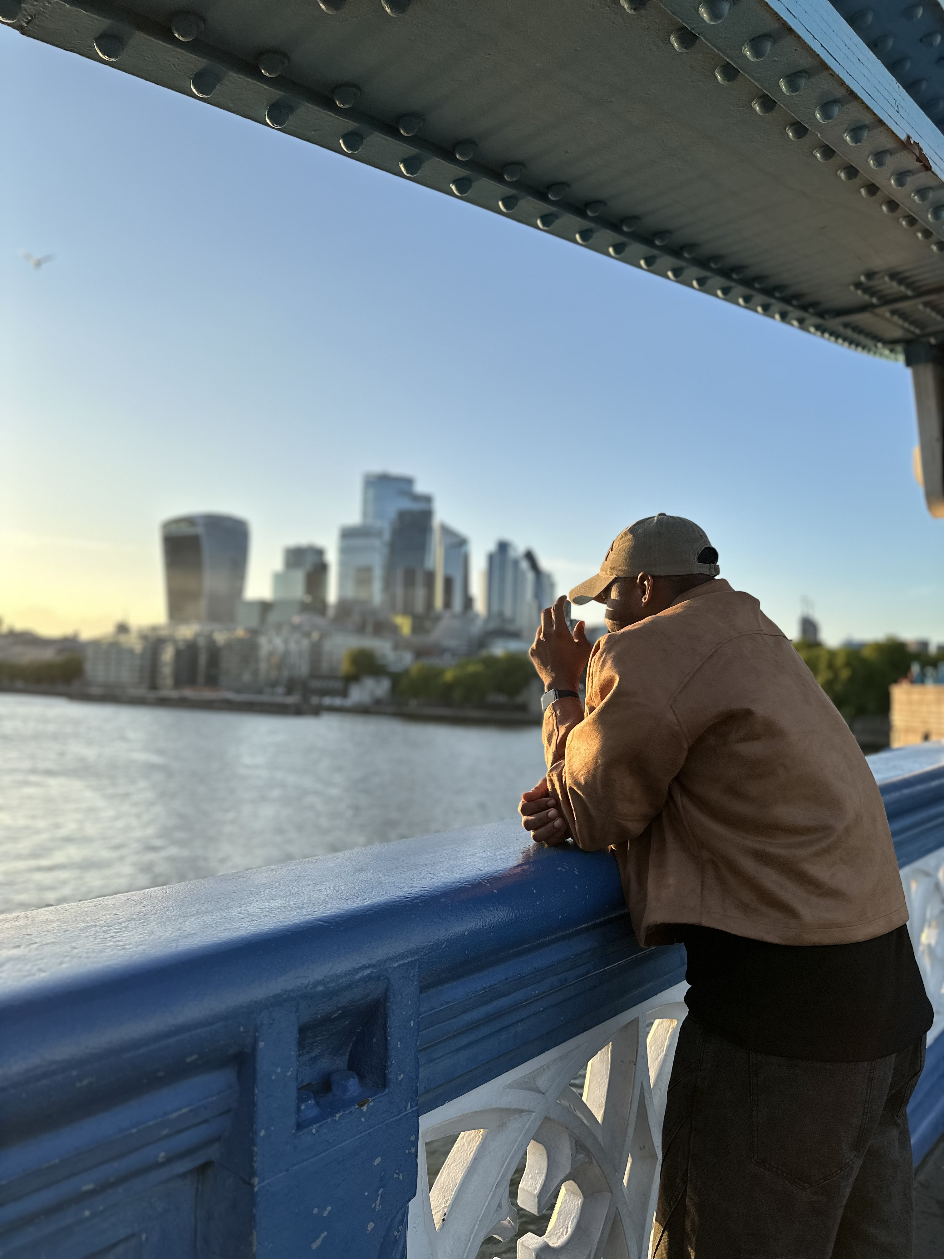 Sikal on Tower Bridge with the London skyline in the background