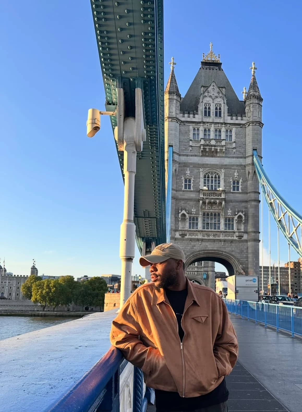 Sikal on Tower Bridge with the London skyline in the background